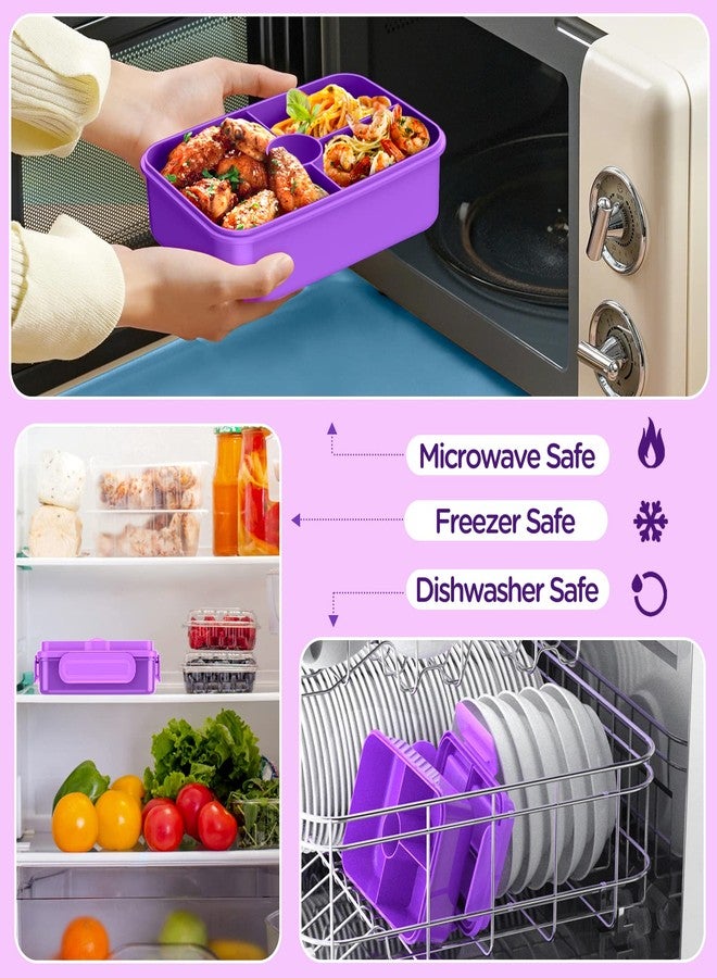 DaCool Lunch Box Kids Bento Box 7.5 Cups with 4-Compartment Leakproof BPA Free Toddler Girls Lunch Containers with Fork Spoon for Meal Snack School Picnic Travel, Microwave Dishwasher Safe, Purple - Image 4